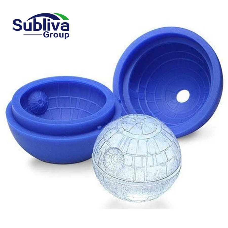 

4ps Hot Creative Silicone Blue Wars Death Star Round Ball Ice Cube Mold Tray Desert Sphere Mould DIY