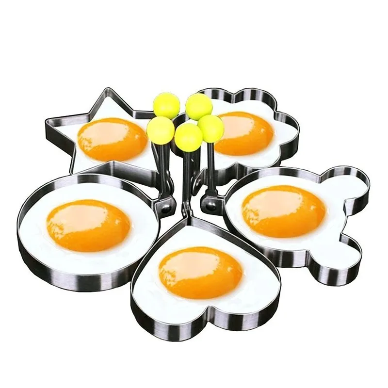 5PCS / lot Egg Molds Stainless Steel Star Flower Heart Circular Shapes Pancake Egg Rings Omelette Egg Mold Cute Breakfast Tools