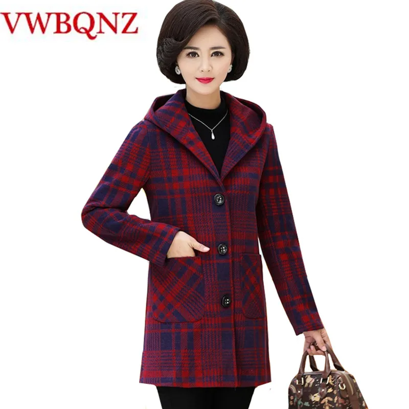Осенне-зимняя теплая Женская Клетчатая Шерстяная Куртка с капюшоном пальто для