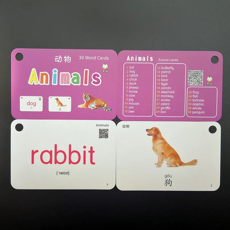 

32Pcs/Set Cute Animals Chinese & English Flash Cards Early Education Baby Children Preschool Learning Cards