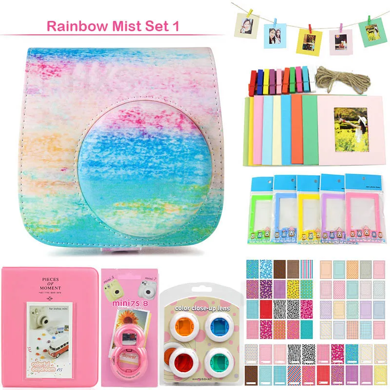 Rainbow Mist Set 1 Fujifilm Instax Mini фотокамера моментальной печати аксессуары комплект с Чехол/альбом/Фильтры/фоторамки/наклейки fr Instax Mini 9 8 - Цвет: Rainbow Mist Set 1