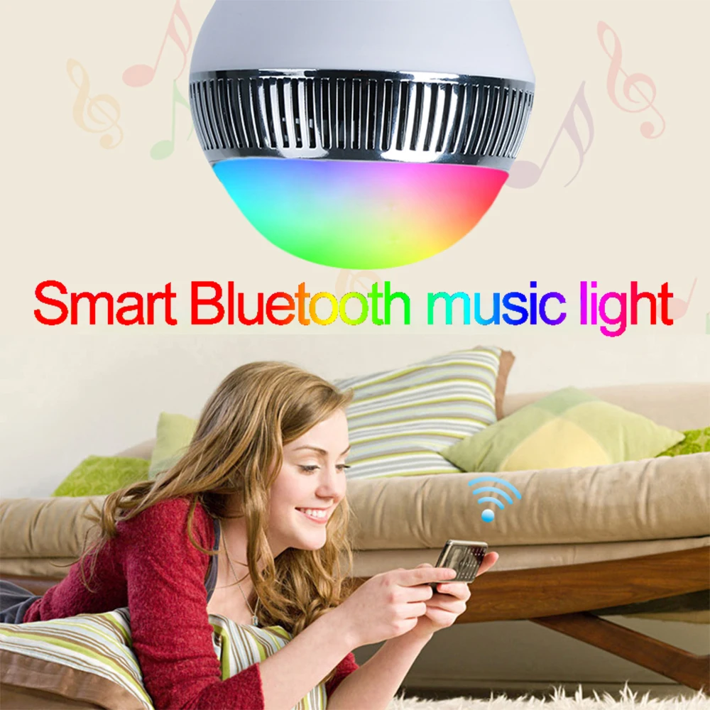 Умный RGB E27 лампочка Bluetooth 4,0 аудио колонки лампа с регулируемой яркостью светодиодный беспроводной музыкальный лампочка светильник изменение цвета через приложение WiFi управление