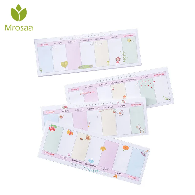 Mrosaa Kawaii милый блокнот Еженедельный план Липкие заметки почтовые принадлежности
