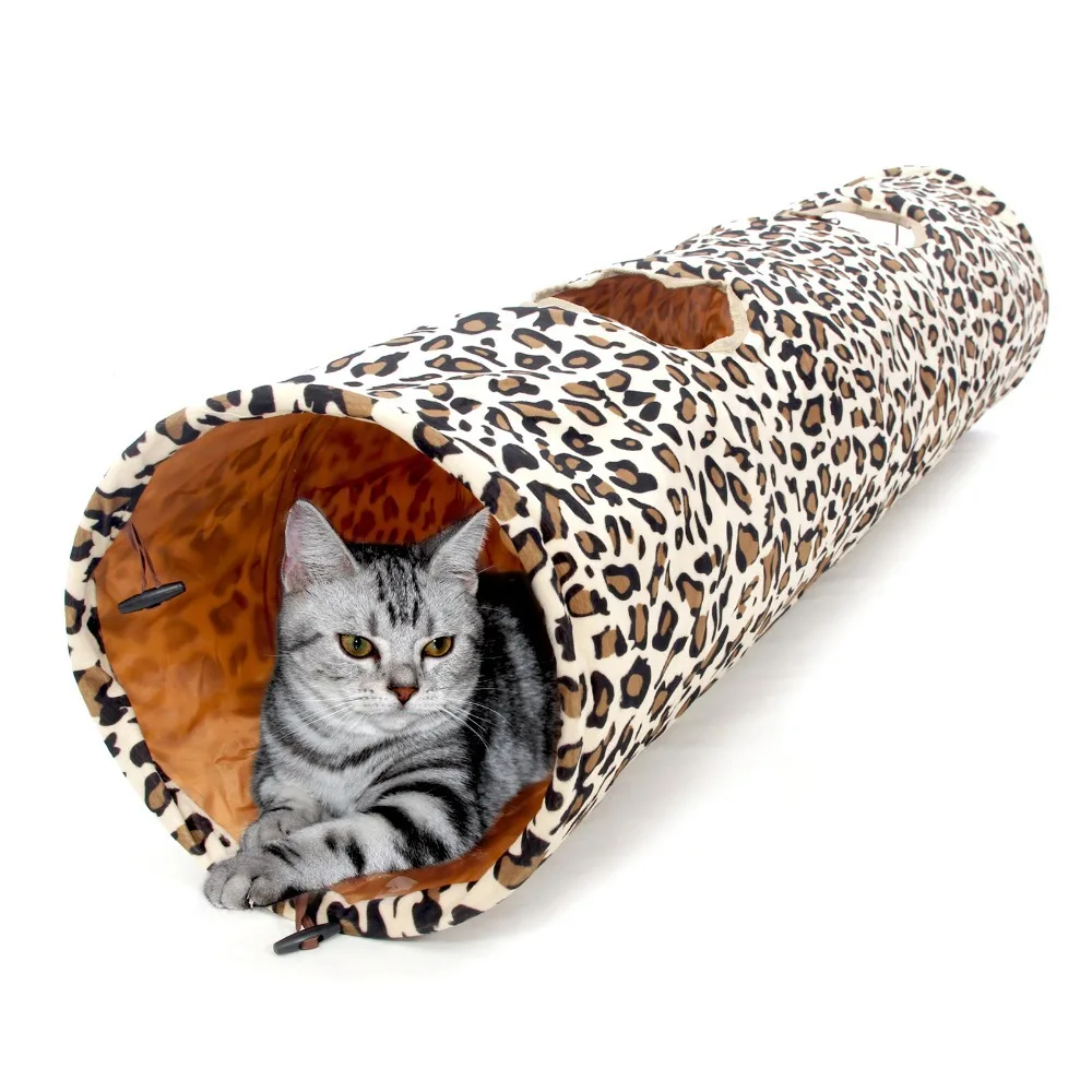 

New Pet Tunnel Bulk Cat Toys Cat Tunnel Leopard Print Crinkly Cat Fun 2 Holes Long Tunnel Kitten Toys Rabbit Play Tunnel