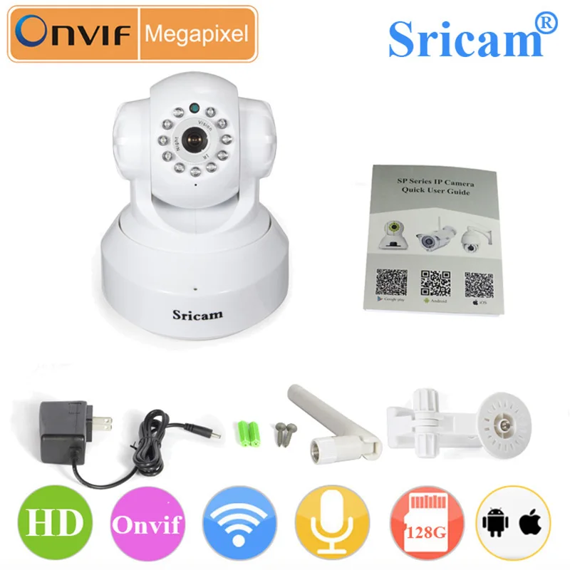 Sricam SP012 белый 720 P 1.0 мегапикселя Беспроводной ONVIF безопасности IP Камера Wi Fi