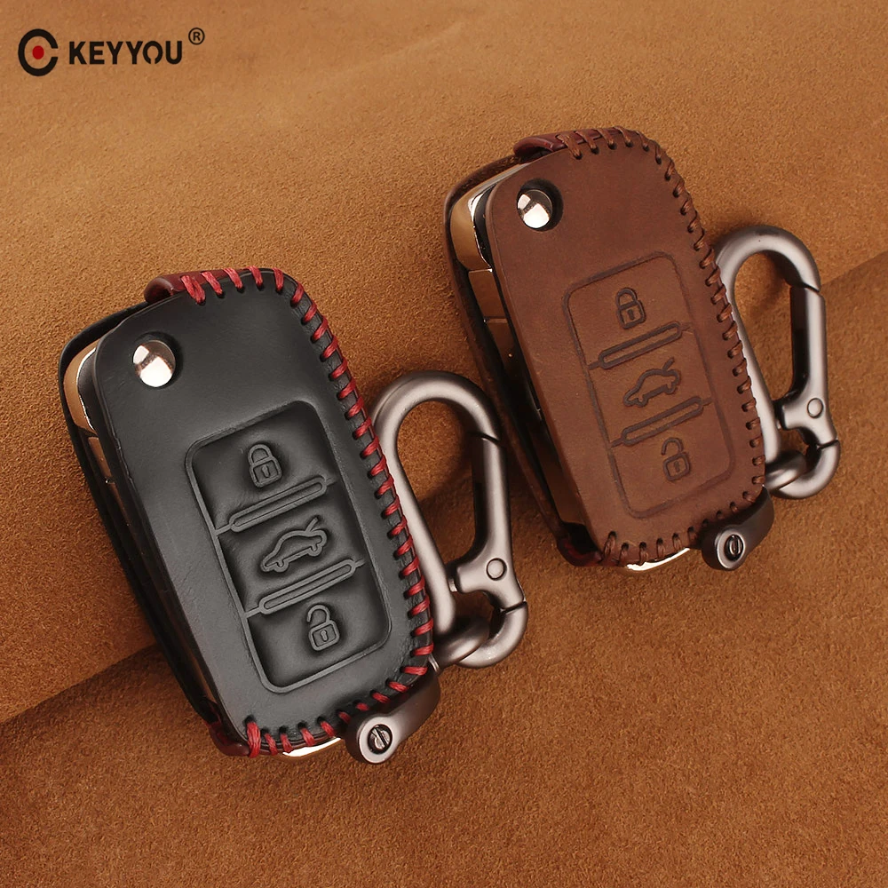 Чехол для ключей KEYYOU чехол из натуральной кожи Volkswagen Jetta MK6 Tiguan Golf 4 5 6 Polo Bora Passat B5 B6 |