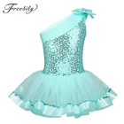 Детское балетное платье-пачка на одно плечо, с бантом и блестками