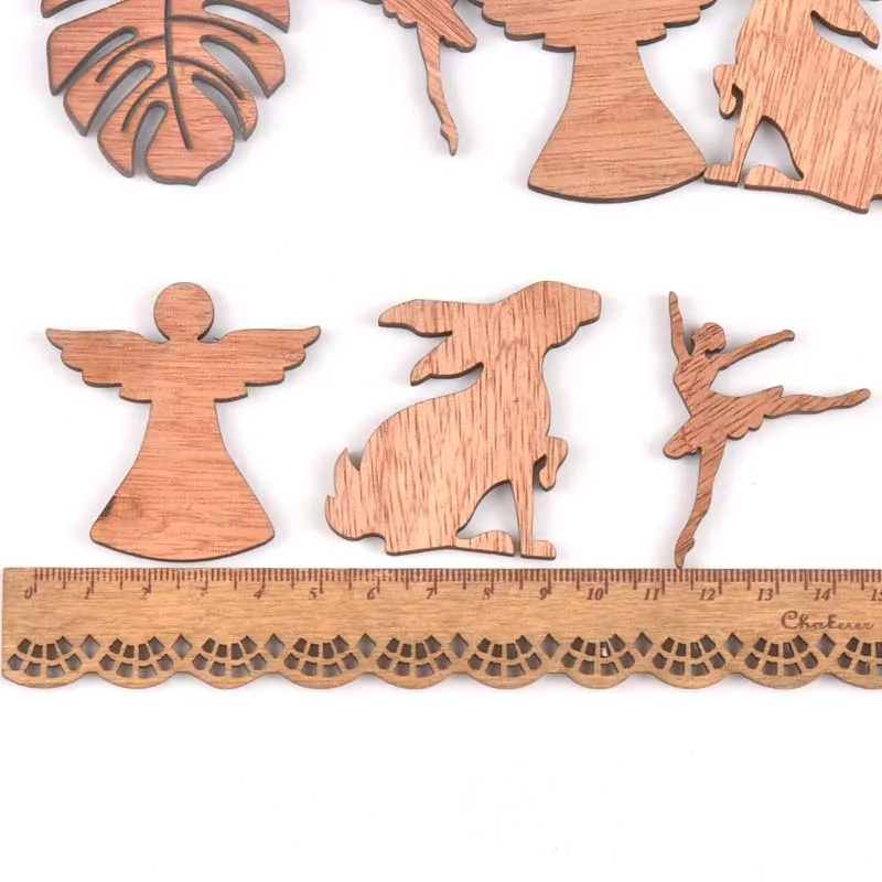 8 шт. смешанных листьев/балетный танцор/кролик/Ангел деревянная искусство для