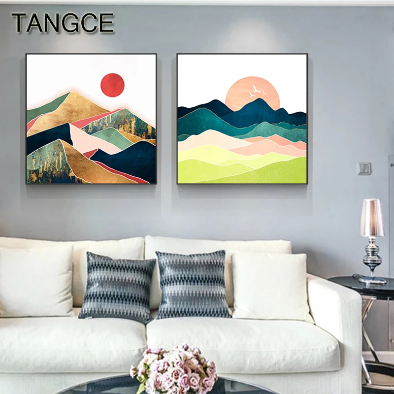 

Abstract Mountain view Canvas Painting Nordic Wall Art Pictures Pink Poster Print for Living Room Bedroom Aisle Pop Modern Art