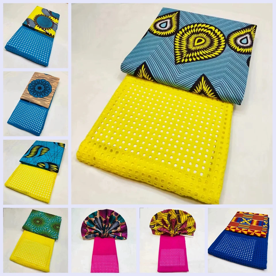Желтый синий Африканские кружева Анкары сухое кружево сочетание ткань оранжевый