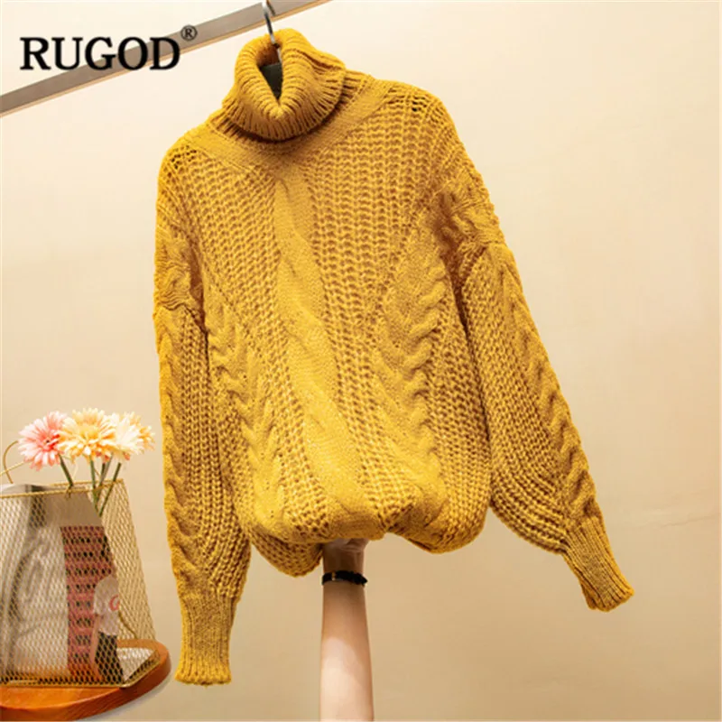 RUGOD Spring Winter Sweaters Women Warm Turtleneck Long Sleeve Knitted Pullover Fashion Solid Twist Pattern Jumper Tops | Женская одежда