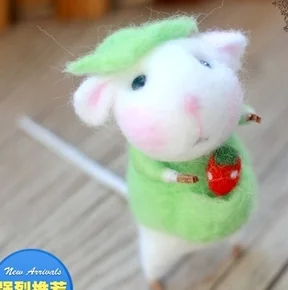 mouse 14 Белая мышь серии мультфильм животных набор шерсть иглы Набор шерсть войлок иглы валяния украшения Ремесло needlecture DIY ручной работы - Цвет: mouse 14