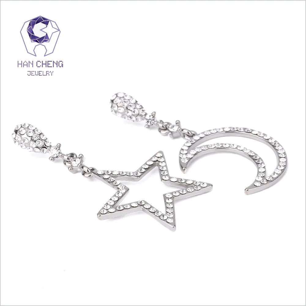 Новые Модные полые висячие серьги HanCheng с золотым драгоценным камнем Стразы Луна