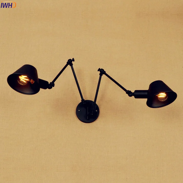 Goedkoop IWHD 2 Heads Antieke Retro LED Wandlampen Voor Thuis Slaapkamer Swing Lange Wandlamp Vintage Loft Lampara Pared Industriële Blaker