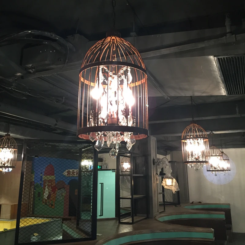 Кантри-кантри винтажный светильник с кристаллами для птиц Подвесная лампа