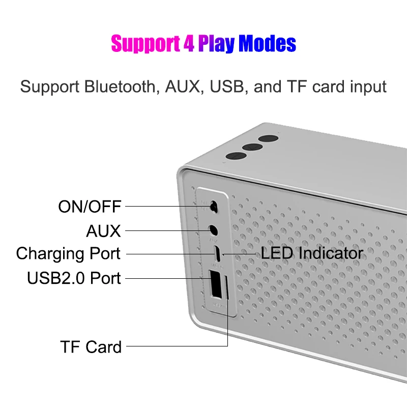 Bluetooth Портативная звуковая коробка стерео Hands Free Call Bookshelf Speaker TF USB Rock Music Boombox для