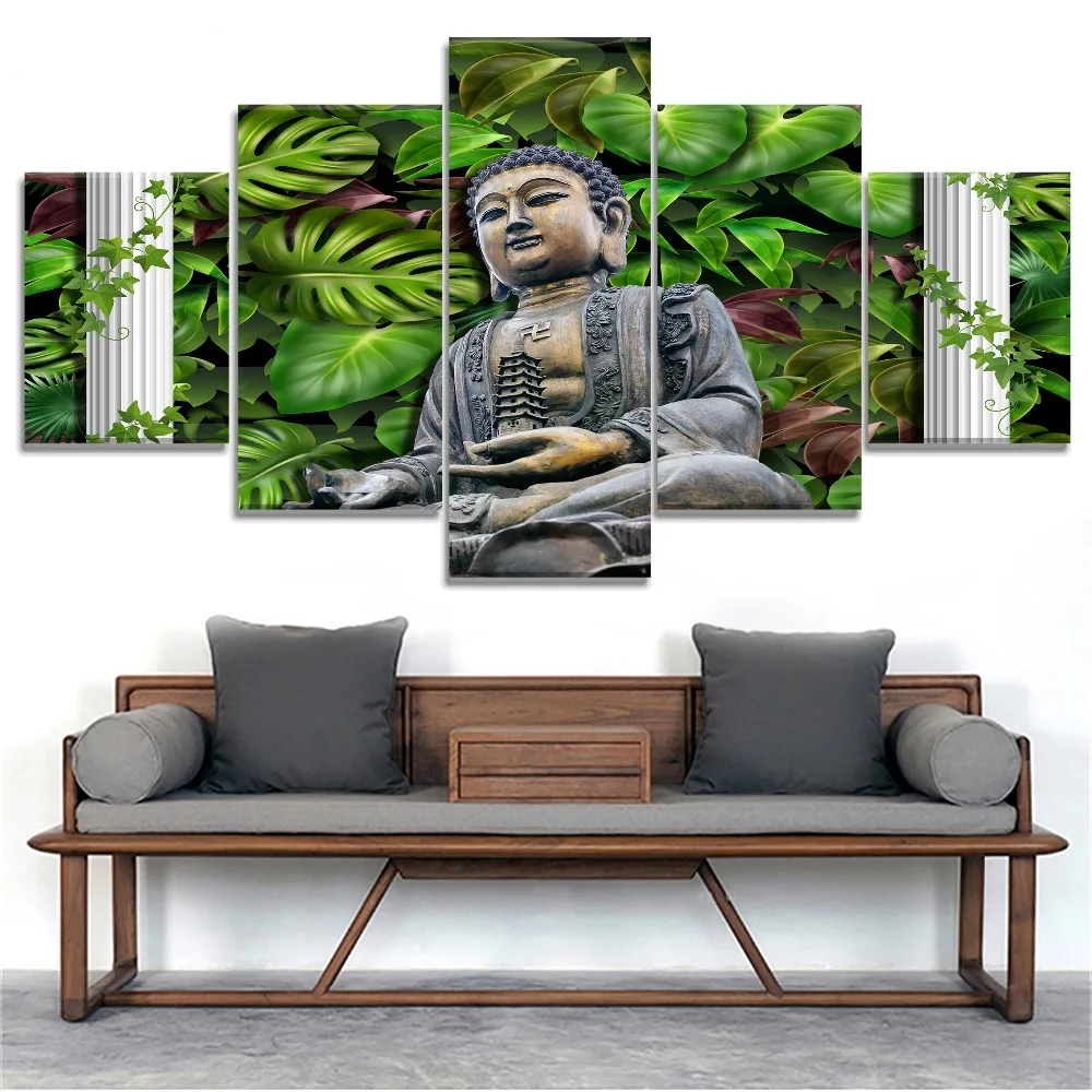 Пять картины Buddha Leaves HD Print крупного формата на холсте для украшения дома.