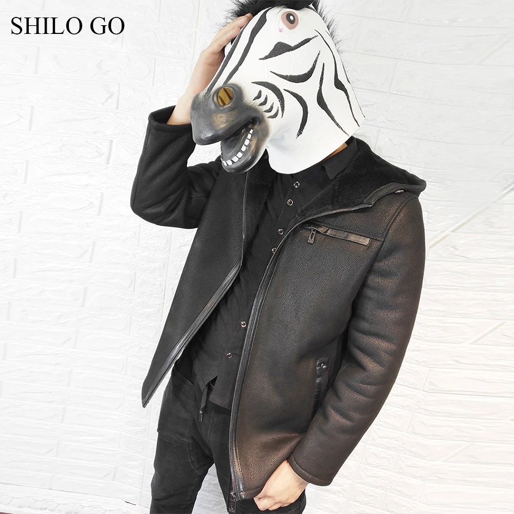 SHILO GO Leather Jacket mens Winter Fashion sheepskin genuine leather coat hooded Casual loose zipper warm | Мужская одежда