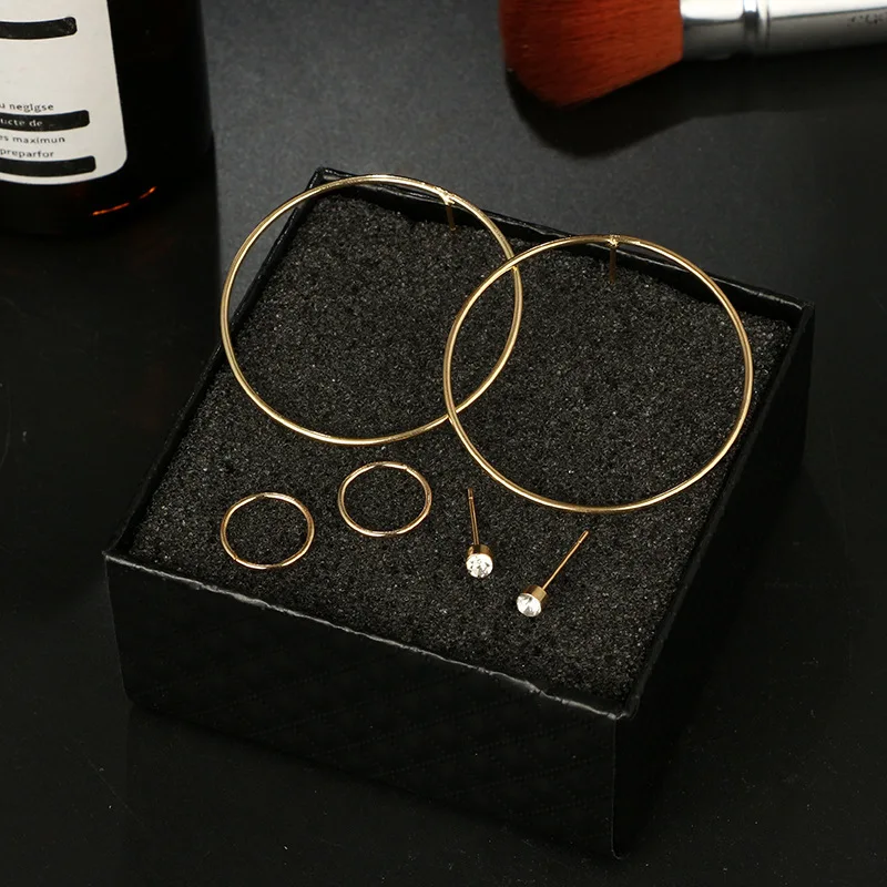 Punk Gold Color Round Stud Earring Set for Women Metal Circle Tiny Crystal Ear Cuff Pendientes | Украшения и аксессуары