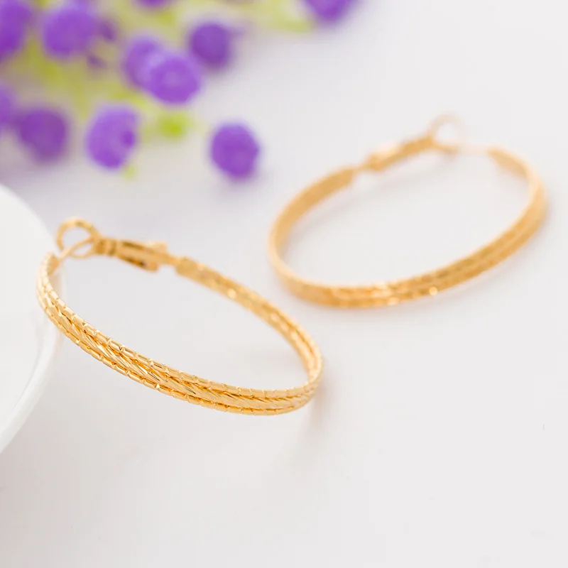 

Classic Three-Layer Round Jewelry18k Plated Lady Party Hoop Earrings for women large Loop Basketball wives earrings