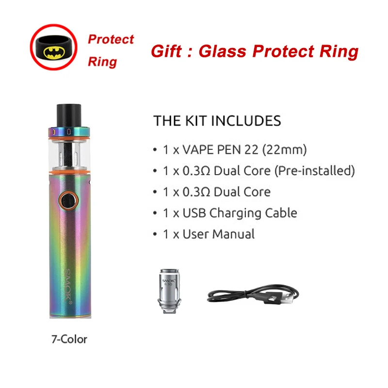 Smok Vape ручка 22 комплект со встроенным аккумулятором 1650 мАч и вейп ручка 22 бак электронная сигарета стартовал комплект - Цвет: Rainbow