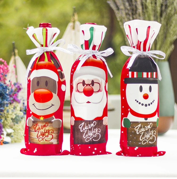 FENGRISE, Рождественская Крышка для бутылки вина Noel, украшения, рождественский подарок,, шапка Санта Клауса, крышка для бутылки, Рождественский Декор