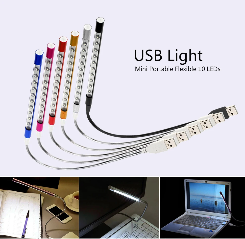 USB клавиатура светильник металлическая трубка 10 светодиодный s гибкий светодиодный светильник книги