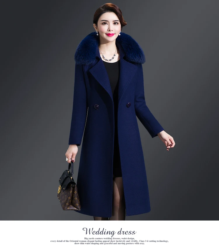 Special offer middle-aged self-cultivation women's winter coat long woolen coat solid color fur collar cashmere coat JQ01