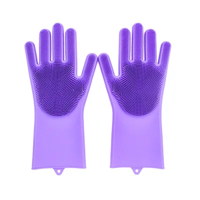 Purple Пара волшебных силиконовых перчаток для мытья посуды кухонные аксессуары перчатки для мытья посуды бытовые инструменты для чистки автомобиля щетка для домашних животных - Цвет: Purple