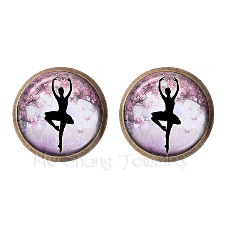 

2018 Ballerina Silhouette 12 MM Glass Stud Earrings Ballerina Earrings Ballet Dancer Art Photo Ballerina Jewelry Women