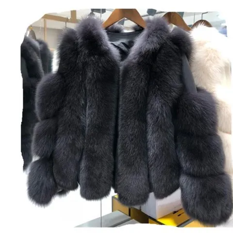 Dark Gray OFTBUY шуба из натурального Лисьего меха, зимняя женская куртка из натурального Лисьего меха, Толстая теплая уличная одежда, брендовая Роскошная верхняя одежда, повседневная мода - Цвет: Dark Gray