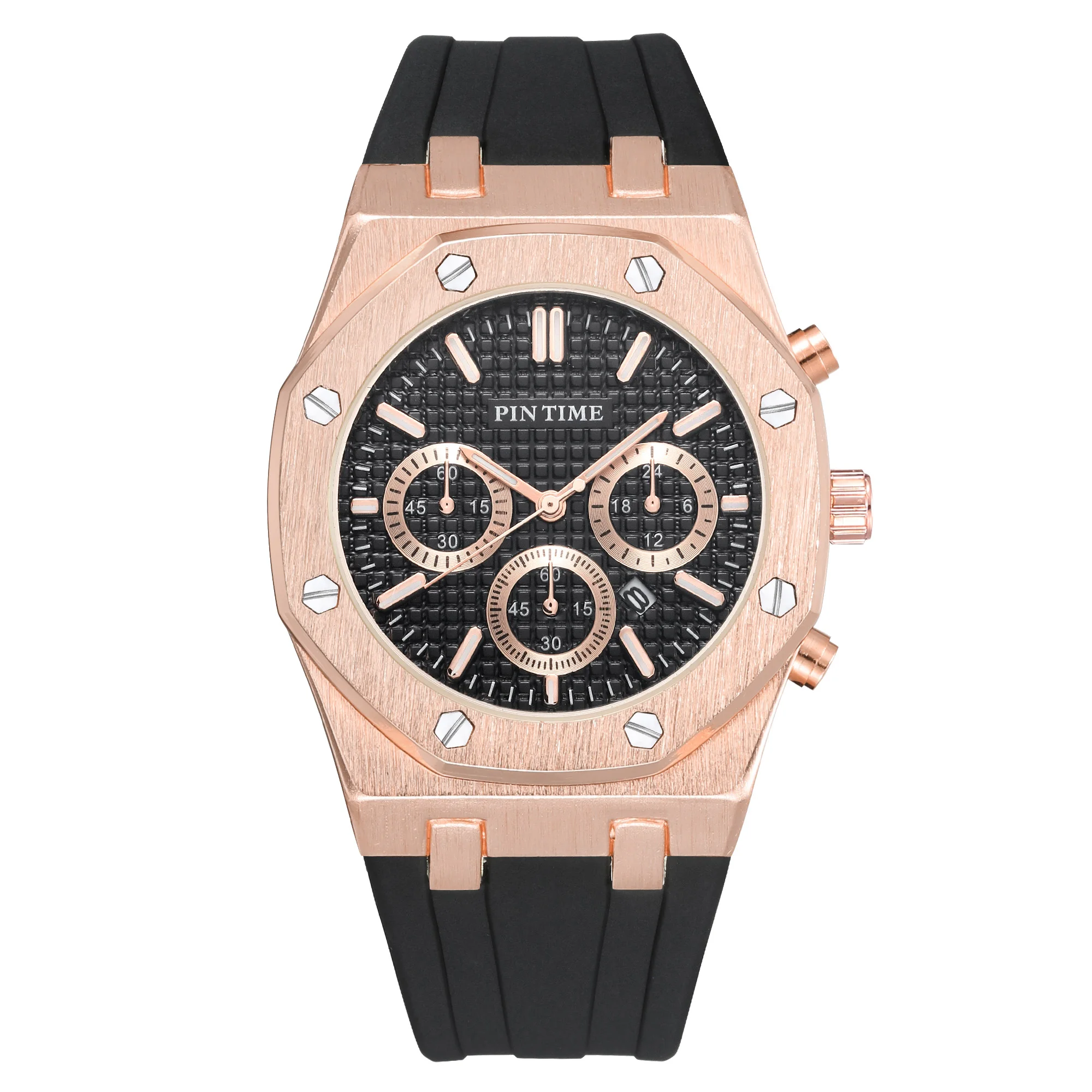 PINTIME Для мужчин Детские Модные Повседневные часы Royal Oak дизайн каучуковый ремешок Для мужчин s класса люкс кварцевые двигаться Для мужчин t аналоговые Дисплей Для мужчин спортивные наручные часы