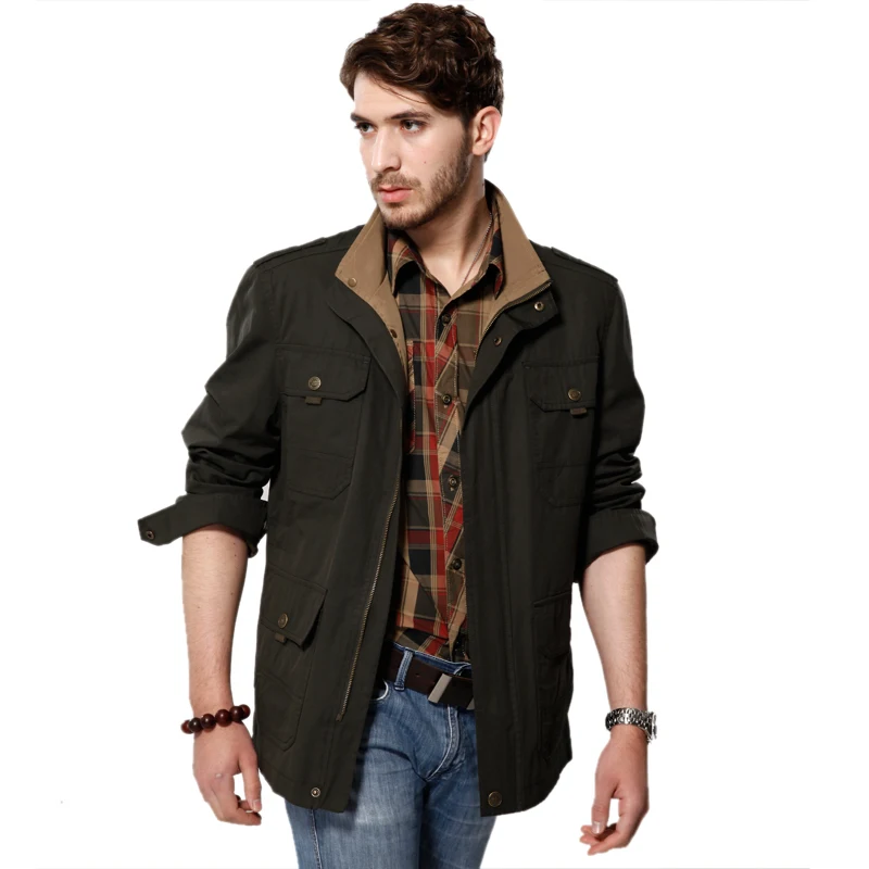 Autumn 2015 new European and American men's jacket collar multi-pocket big yards long section of thin coat | Мужская одежда