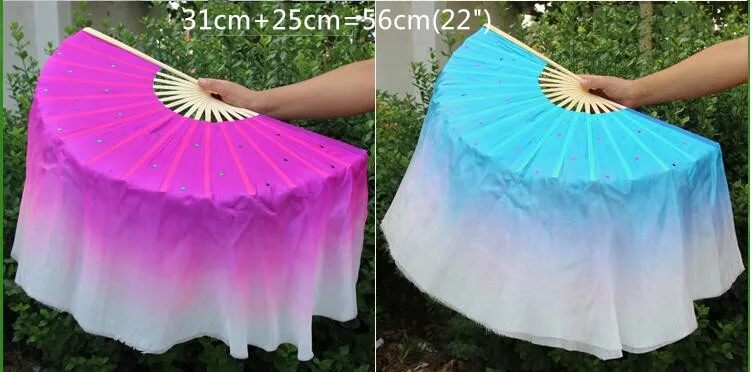56cm Двусторонний, разные цвета, Шелковый складной веер, бамбуковый, ручной, для фанатов, Шелковый, сложенный, для танца живота, для восточных танцев, реквизит 61 см, 76 см - Цвет: 56cm
