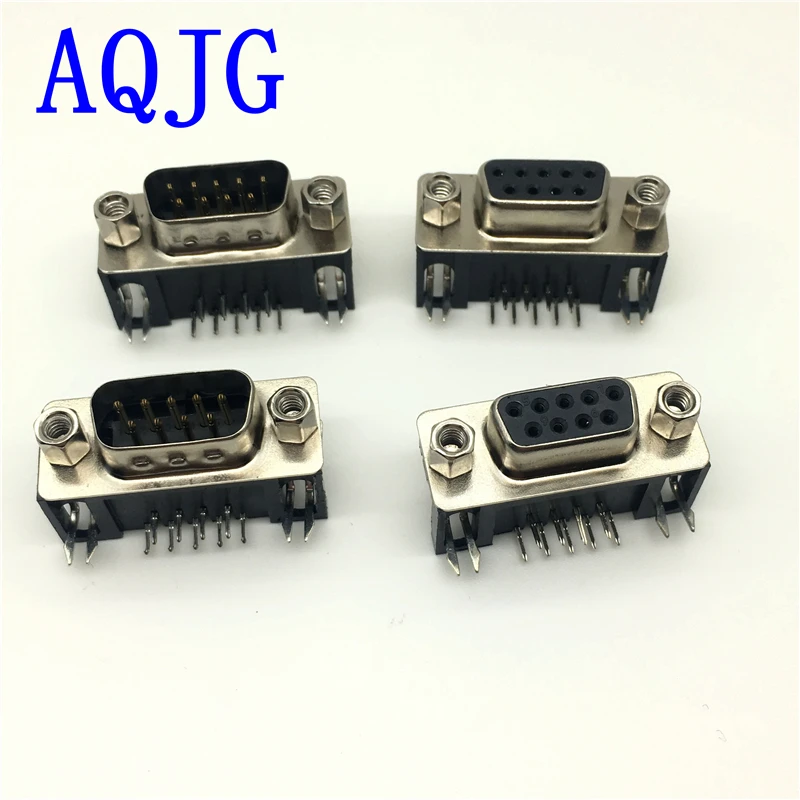 100 шт. DB9 Женский Мужской PCB крепление D Sub 9 pin разъем RS232 90 градусов изогнутая игла DR9