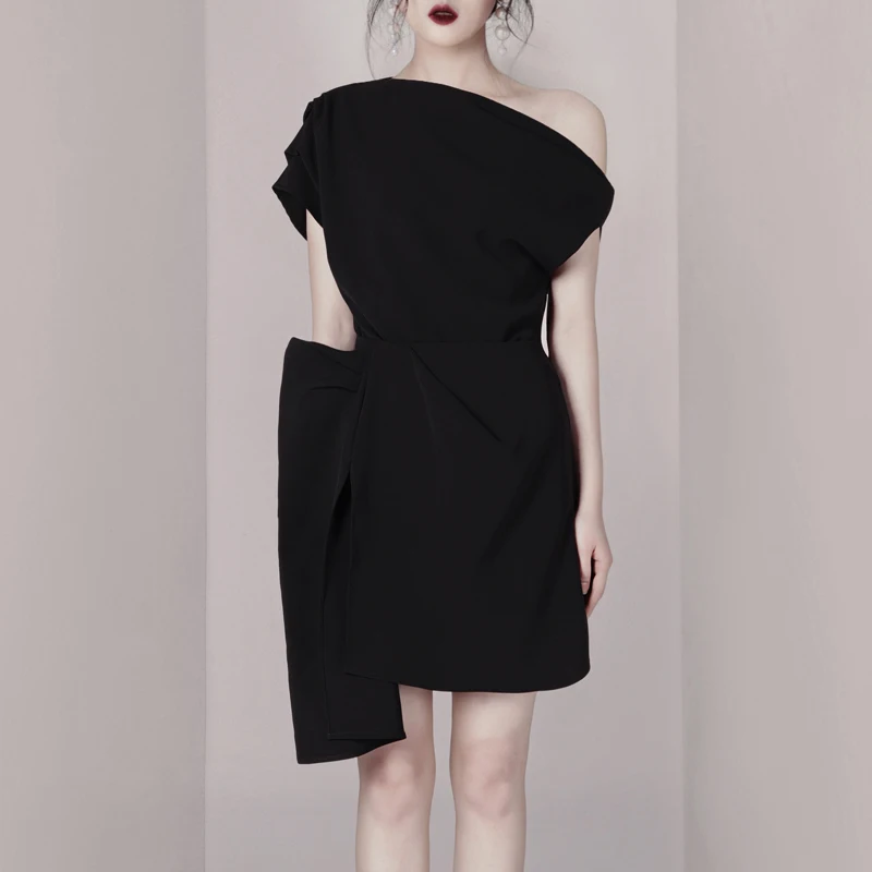 Женский комплект из двух предметов INDRESSME черный топ на одно плечо с рюшами и юбка