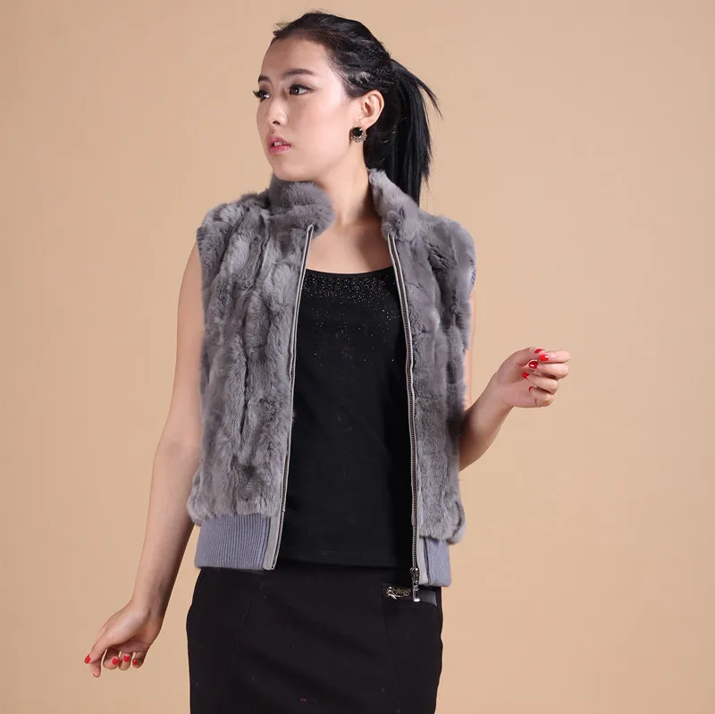 Жилет на молнии из натурального кроличьего меха женский короткий жилет с