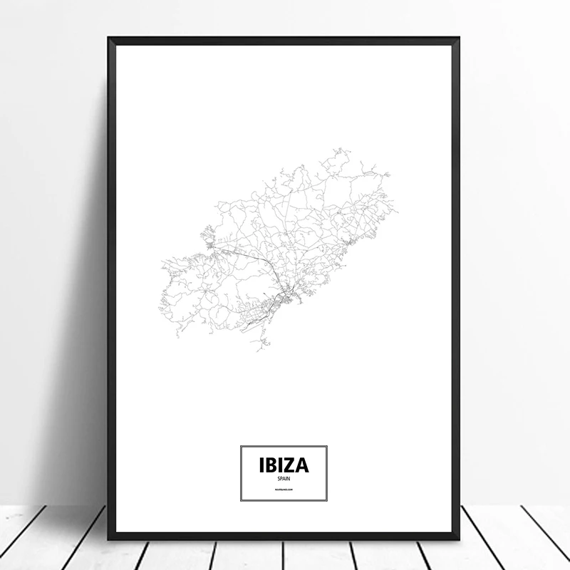 Ibiza черный белый цвет на заказ карта городов мира плакат холст печати северных