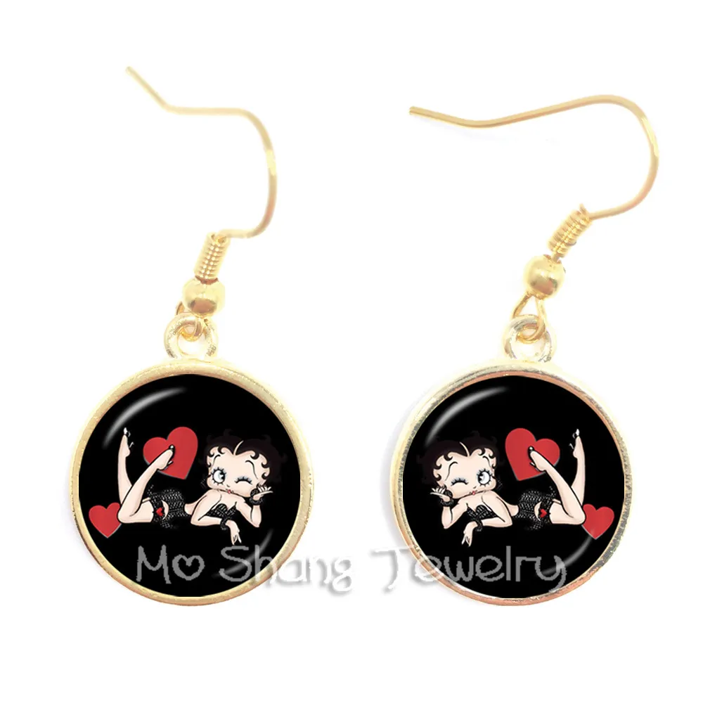 Betty Boop висячие серьги Harajuku милый мультфильм 16 мм стеклянный купол Кабошон