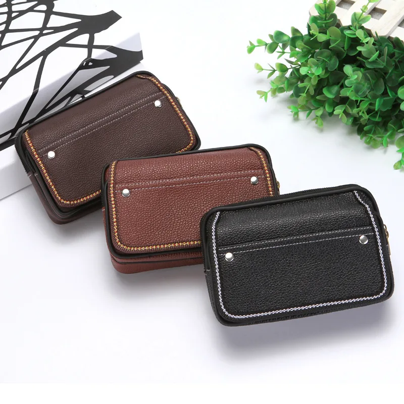 

Bisi Goro Unisex Waist Pack Coin Phone Card Waist Bags Pouch Vintage Outdoor Travel Multi-function PU Leather Cigarettes Packs