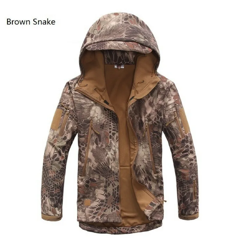 brown snake Открытый Военно-тактические мягкая куртка мужская ветронепроницаемая Водонепроницаемая теплая Пальто Камуфляж с капюшоном тепловой Спортивная ветровка - Цвет: brown snake