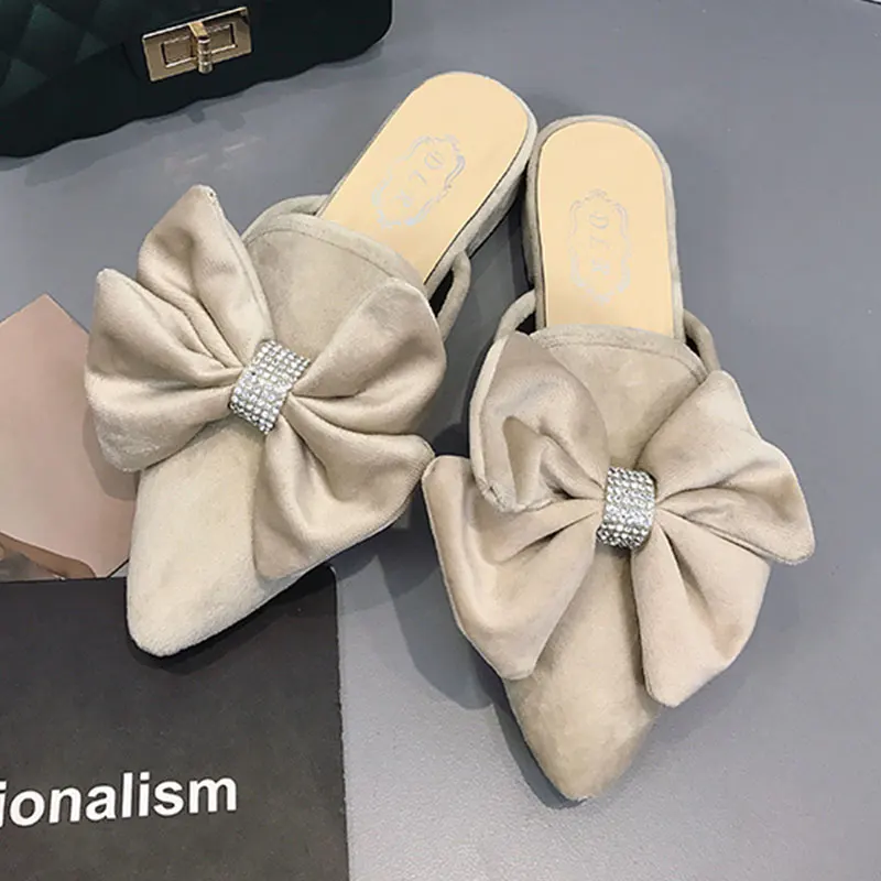 2018 лето-осень новые модные женские туфли вне тапочки острый носок ткань замши с