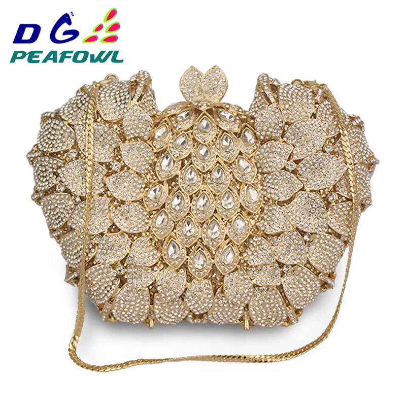 DG Peafowl Big Stone Handbag Designer Remark Metal Clutches Wedding Chain Lady Party Purse beach Luxury Diamond Women bag