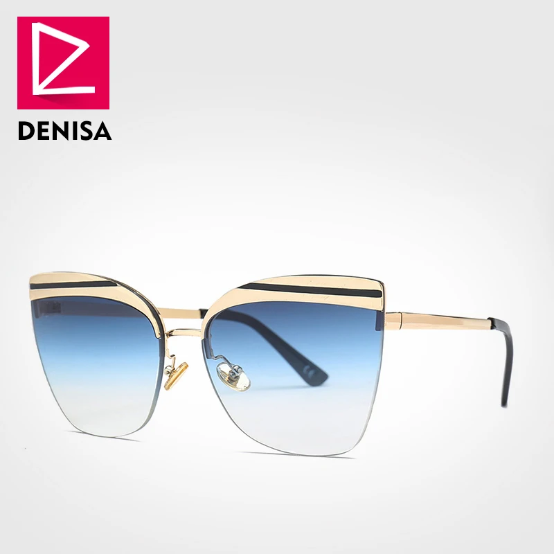 Blue Sunglasses DENISA, без оправы, кошачий глаз, солнцезащитные очки для девушек,, модные, трендовые, Ретро стиль, красные, солнцезащитные очки для женщин, UV400, lunette de soleil femme G22063 - Цвет линз: Blue Sunglasses
