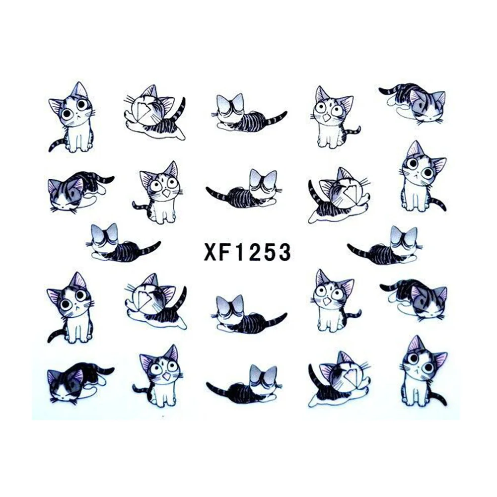 5 листов/Набор стикеров для ногтей милый мультяшный Кот с рисунком Водные