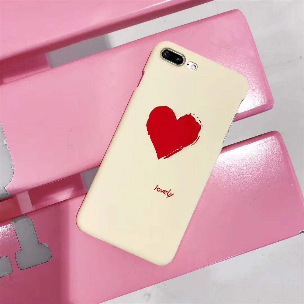 Candy Color Phone Case for Iphone 8 Korean Cute Simple Red Big Love Heart Couples IPhone 8+ Hard Pc Matte Back Cover |