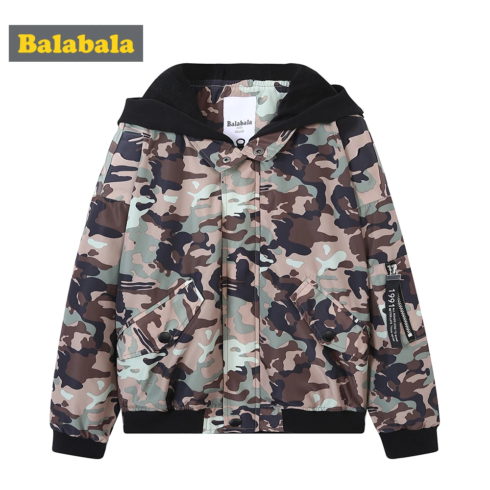 Balabala/куртка с капюшоном с камуфляжным принтом и карманом для мальчиков-подростков; куртка на молнии с контрастным капюшоном с вкладкой на рукаве