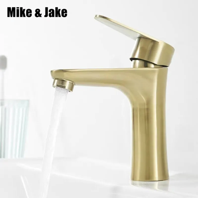 Смеситель для раковины с золотой щеткой латунный ванной комнаты одной ручкой