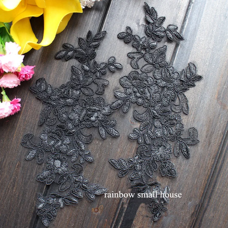 Красная/черная/Белая Серебряная вышитая Свадебная большая Кружевная аппликация