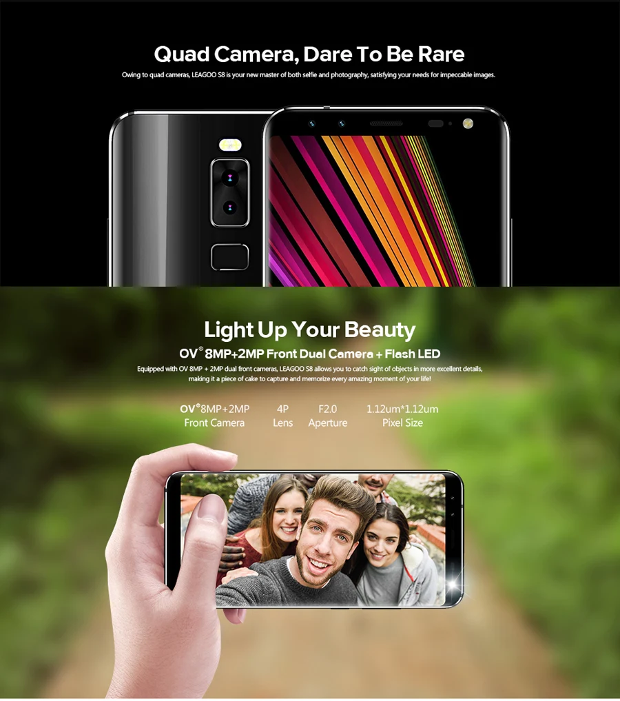 Leagoo S8 18:9 дисплей 5,7 ''HD MT6750T Восьмиядерный Android 7,0 3 ГБ ОЗУ 32 Гб ПЗУ отпечаток пальца 13 МП 4 камеры мобильный телефон